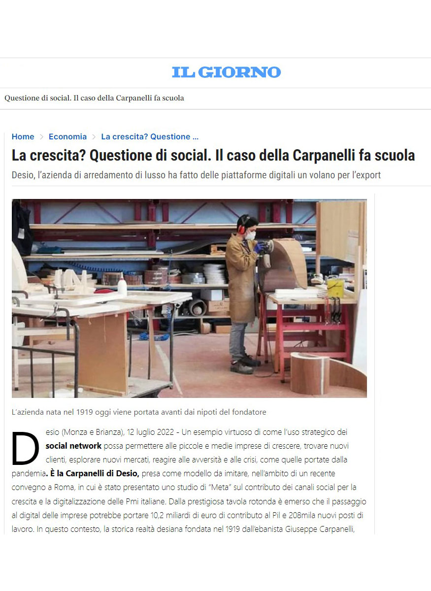 A META study cites Carpanelli as a virtuous “case history” for the digital communication of Italian SMEs.