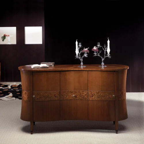 Credenza Godet Zebrano classica di design artigianale in legno zebrano, perfetta per soggiorni luxury, made in Italy by Carpanelli.