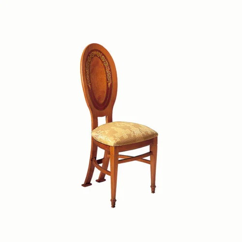 Sedia Maggiolini classica in legno intarsiato di design artigianale con seduta imbottita, Carpanelli made in Italy.