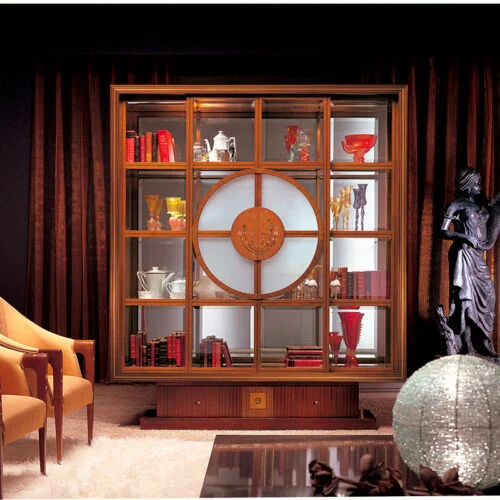 Vetrina libreria Il Quadro classica di design elegante con cornice in legno artigianale, Carpanelli made in Italy.