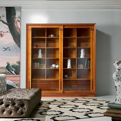 Le Cornici classic two-door wooden display cabinet with refined design and handcrafted finishes, made in Italy by Carpanelli.