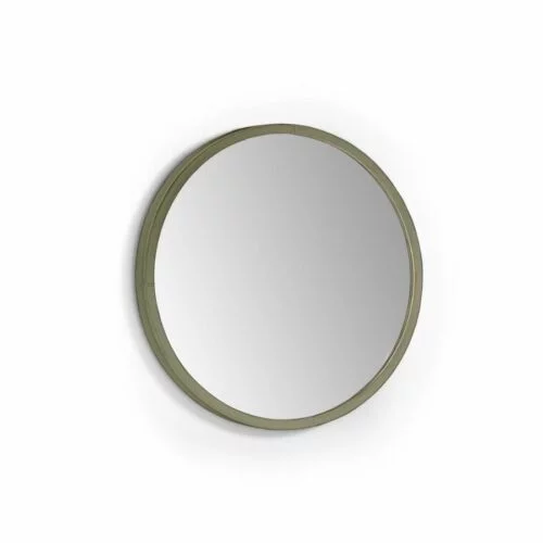 Small Globe round mirror with a contemporary design for an elegant bedroom, covered in leather, made in Italy by Carpanelli.
