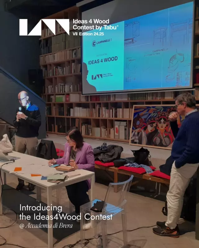 The call for tenders for the 7th edition of the @contest_ideasxwood 2024/2025 is open. This competition awards the Carpanelli Award “A New Touch of Elegance” to projects that best enhance precious woods in a hybrid context that blends modernity with tradition.
Recently, in collaboration with Tabu and under the guidance of Architect Roberto Semprini, Director of the Artistic Design course at the Accademia di Brera, we presented the theme of the international contest to the students in Milan. 👇—Anche quest’anno, è aperto il bando per la 7ª edizione del @contest_ideasxwood 2024/2025. Il concorso assegna il Premio Carpanelli “A New Touch of Elegance” ai progetti in grado di valorizzare al meglio legni pregiati in un contesto ibrido tra contemporaneità e tradizione.
Nelle scorse settimane, insieme a TABU e all’Architetto Roberto Semprini, direttore del corso di Progettazione Artistica per l’Impresa presso l’Accademia di Brera, abbiamo presentato il tema del contest internazionale agli studenti di Brera 👇#carpanelli #carpanellifurniture #Ideas4wood #Carpanelli #DesignContest #WoodDesign #Innovation